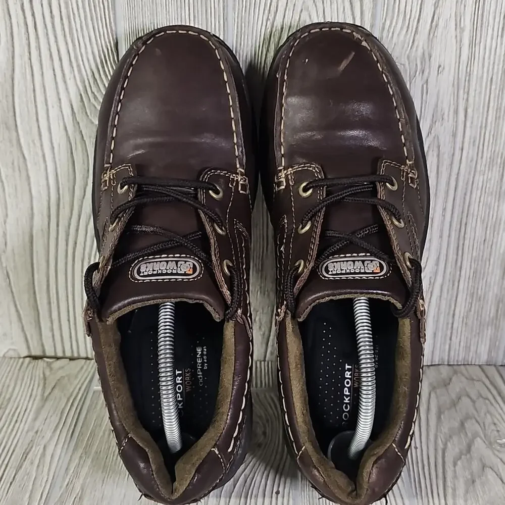 Rockport Works Lace Up Sailing Club Steel Toe Work Shoes Brown Leather Mens 10.5